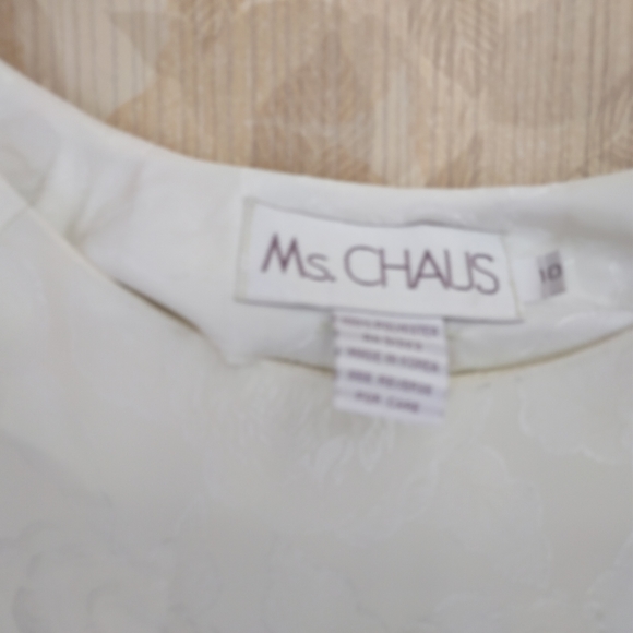 Vintage MS. Chaus Dress Formal Wedding White Rose Floral Shoulder Pads Size 10 - Picture 9 of 9